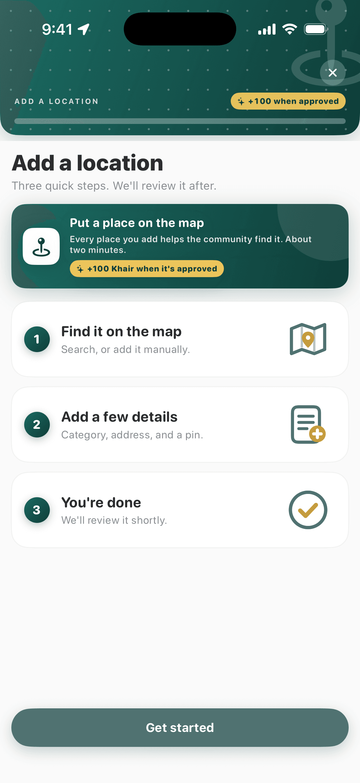 The Add a location wizard intro with three steps